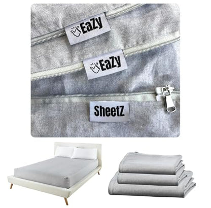 Eazy Sheetz®: Fitted Sheets That Won't Pop Off | Zipper Sheets, Stay-On Sheets, Fitted Zipper Sheets, Zip On Sheet Design (Gray) Crisp Cotton - Queen 60X80X10 Standard (9-11 inch Depth) STQ10G - color: Gray (Crisp Cotton), size: Queen 60X80X10 Standard (9