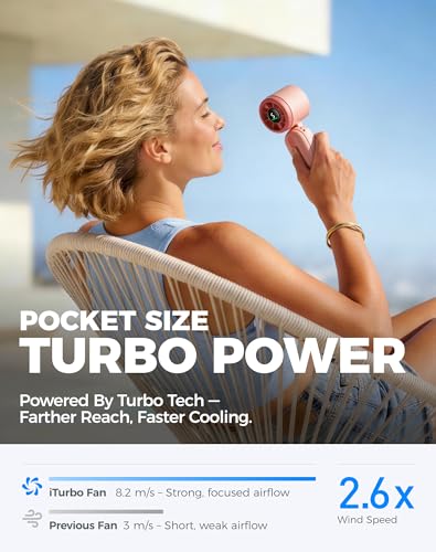 Diveblues Mini Handheld Fan, 30ft/s Portable Turbo Fan [12H Max Cooling], 4000mAh Personal Fan with LED Display, 3-in-1 Hand Held/Neck/Desk Fan for Travel, Cruise, Disney Essentials - color: Sakura Pink