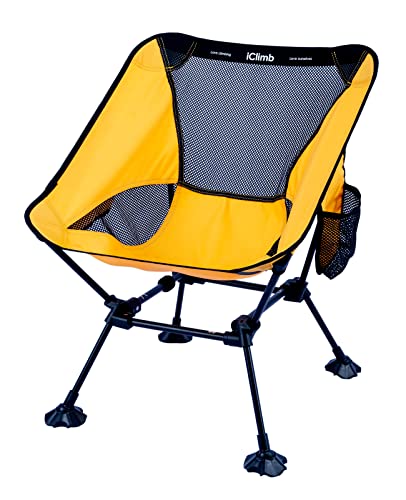 iClimb Ultralight Compact Camping Folding Beach Chair with Anti-Sinking Large Feet and Back Support Webbing (Yellow - Square Frame) - color: Yellow (Square Frame)