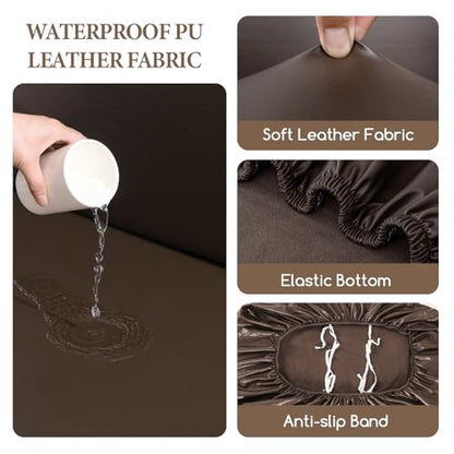 FUANGUI RV Dinette Cushion Covers, Waterproof PU Leather Stretch Camper Booth Seats Replacement RV Cushion Covers Washable Sofa Furniture Protector - color: Pu-coffee Color
