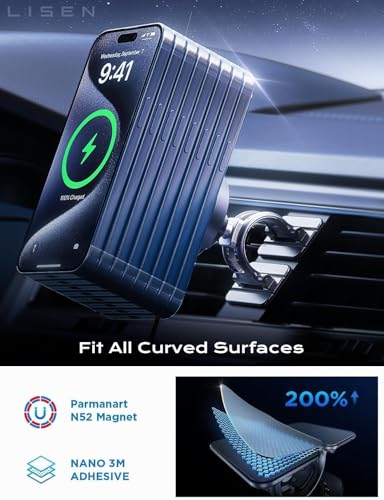 LISEN 15W MagSafe Car Mount Charger,[Light Pink] Magnetic Wireless Car Charger, Dashboard & Air Vent Car Phone Mounts, Car Phone Holder for iPhone 17-12, Samsung, Pixel, Cute Car Accessories for Women | [Light Pink & Purple LED light] Magsafe Car Mount Ch