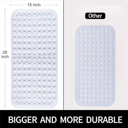 Bathtub and Shower Mats, 28 x 15 Inch Non-Slip Bath Mat, Machine Washable Bath Tub Mat with Suction Cups & Drain Holes for Bathroom, Beige - color: White, size: 28" x 15" (Rectangular)