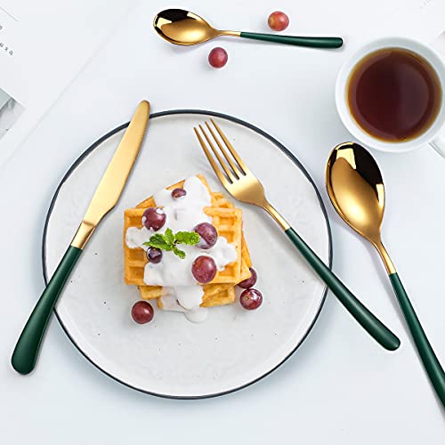 AARAINBOW 7 Pieces Stainless Steel Flatware Set Portable Reusable Cutlery Set Travel Utensils Set Including Chopsticks Knife Fork Spoon Straws Cleaning Brush Dishwasher Safe (7 Green Golden) - color: 7 Green Golden