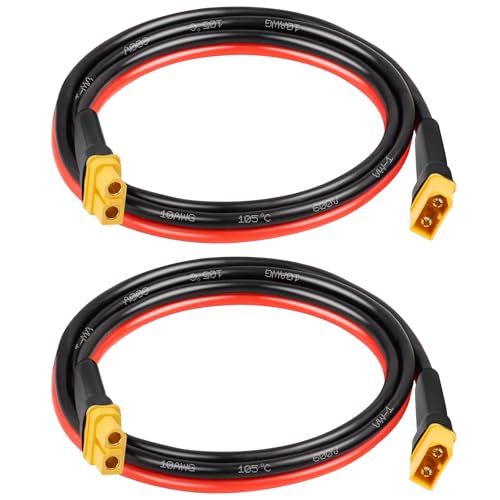 MOOKEERF 2PCS XT60 Extension Cable 10AWG 3FT XT60 to XT60 Cable with Male to Female Connector for Portable Power Station Solar Panel RC Battery - size: 3FT