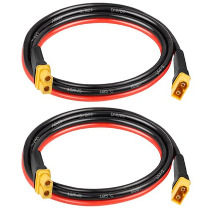 MOOKEERF 2PCS XT60 Extension Cable 10AWG 3FT XT60 to XT60 Cable with Male to Female Connector for Portable Power Station Solar Panel RC Battery - size: 3FT