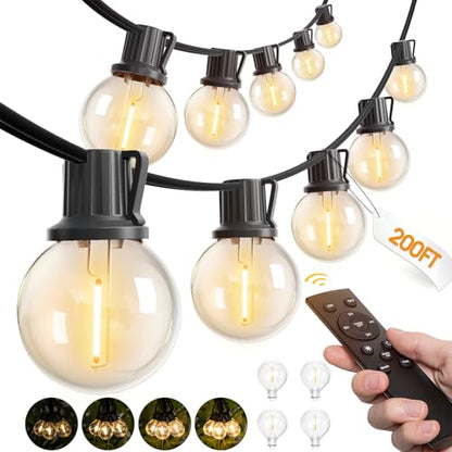 addlon 200FT Outdoor String Lights G40 with Remote Control, Dimmable Patio Globe LED Lights Waterproof Shatterproof, Hanging Outside Lighting for Backyard, Garden, Deck, Balcony, Porch, Café, Bristo - size: 200FT