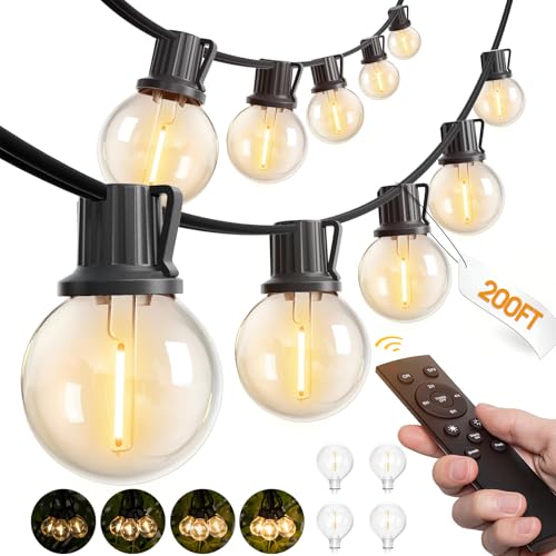 addlon 200FT Outdoor String Lights G40 with Remote Control, Dimmable Patio Globe LED Lights Waterproof Shatterproof, Hanging Outside Lighting for Backyard, Garden, Deck, Balcony, Porch, Café, Bristo - size: 200FT