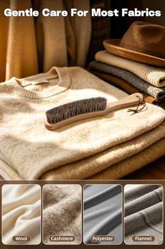 Clothes Brush with 100% Horsehair Bristle for Cleaning, Lint Brush for Hat, Cashmere, Wool, Suede, Velvet,Suits,Shoes,Furniture, Cleaning Kit Removes Dust,Pet Hair, Wood Handle with Storage Bag,2 Pack - size: 2 Pack