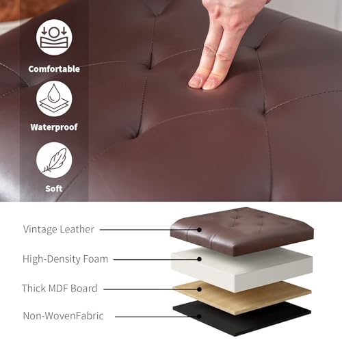 Joveco Faux Leather Storage Ottoman Bench Rectangle 24 Inch Foot Rest Ottomans (Brown) - color: Brown