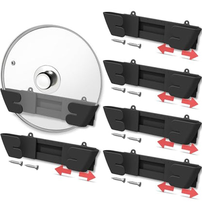 Adjustable Universal Pot Lid Holder Organizer for Cabinet - Upgraded Patented 6 Pack Pan Lids Organizers Inside Door Wall Mount Pots Top Rack for Kitchen Cupboard Fit 6" to 13" (Black) - size: 6Pack-Black