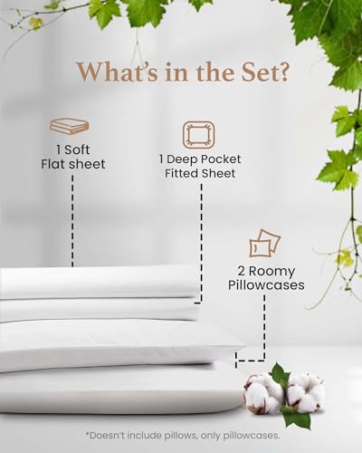 Good Sleep Bedding Olympic Queen Sheets Set, 100% Egyptian Cotton, Luxury 4 Pc Super Queen Sheets Sets, Breathable, Snug Fit, 16" Deep Pocket Fitted Sheet, 2 Pillowcases & 1 Flat Sheet, White - color: White, size: Olympic Queen (66 x 80)