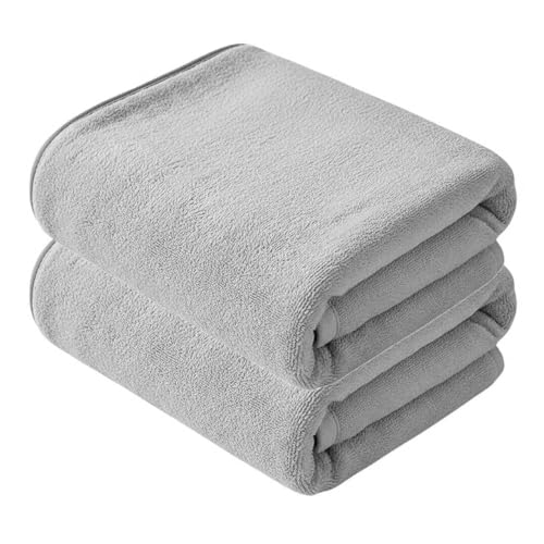 2-Pack Microfiber Bath Towels (27x54 Inches) - Ultra Soft & Quick Dry, 3X Absorbency, Lightweight for Gym, Yoga, Travel & Spa - Perfect for Home, Fitness & Post-Workout - color: Light Gray, size: 27*54 inches