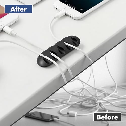 Flezoo Cable Clips Cord Holder - 18 PCS Black Adhesive Phone Cord Organizer Charger Holder Cable Wire Management Clips Keeper for Nightstand, Desk, Office or Mouse