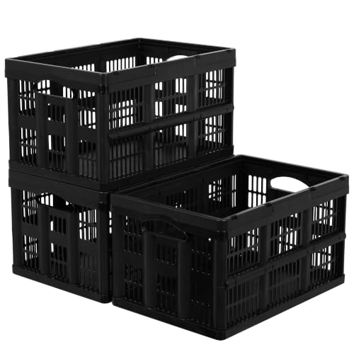 Citylife 45L Collapsible Crate, Stackable Collapsible Milk Crate with Handles, Foldable Storage Basket for Organizing Groceries, Camping & Garage Storage, 3 Packs - color: Black, size: 45L - 3 Pack