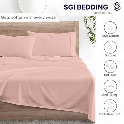 SGI bedding Full XL Bed Sheets Set – Premium 600 TC Egyptian Cotton, Crisp & Cooling Sateen Weave, Extra Soft Hotel Collection, Fits Mattresses Up to 16 Inch Deep, Breathable & Long Lasting – Peach - color: 07 - Peach, size: Full XL