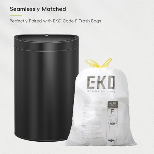 EKO Mirage Semi-Round 47L / 12.4 Gal Motion Sensor Trash Can, Automatic Kitchen Trash Bin with Deodorizer Compartment, Removable Lid & Inner Bucket, Stainless Steel Garbage Can, Matte Black - size: 47L -Premium Semi-Round (Matte Black)