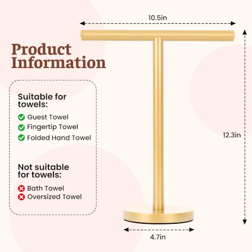Hand Towel Holder Stand for Bathroom Countertop in Stainless Steel | Weighted base keeps towels stable and doubles as a display stand for jewelry, watches and hair accessories. - color: Golden-2 Pack