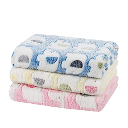 Dono 1 Pack 3 Dog Blankets, Soft Fluffy Fleece Pet Blanket Warm Sleep Mat Paw Print Design Puppy Kitten Throw Blanket Doggy Mat, Blanket for Dogs - color: Pink/Blue/Yellow, size: Medium(30*20")