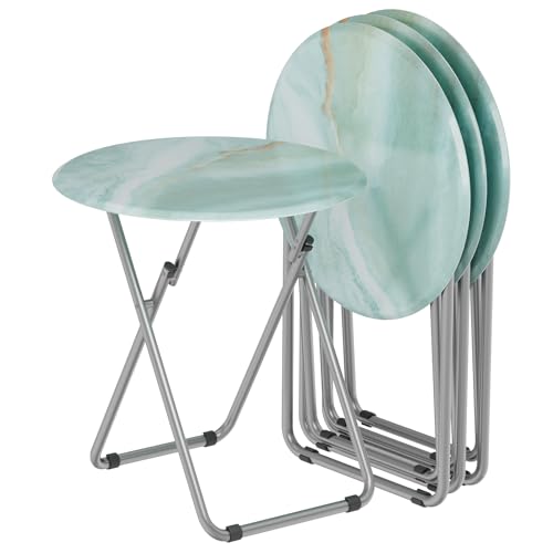 TV Trays Table Set of 4, Portable TV Dinner Tables for Eating, Small Foldable Round Side Trays, Snack Table for Couch, Living Room, Outdoor, Small Space (Ocean Sea Blue, 4Pcs) - color: Ocean Blue Marble, size: 4pcs