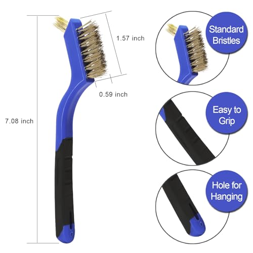 VASTOOLS Wire Brushes Pack of 7. for Cleaning Welding Slag, Rust and Dust. 7" Brass, Stainless Steel, Nylon Brushes with Rigid Handle - style: WB-7