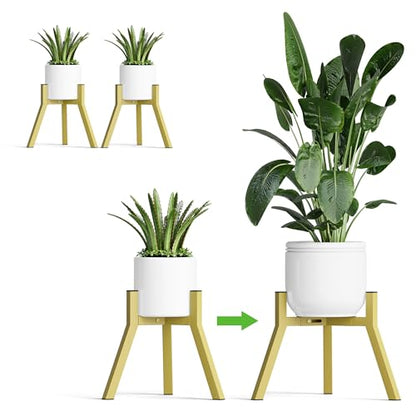 Adjustable Plant Stands Set of 2, Metal Small Plant Holder, Heavy Duty Stable Flower Holder Stand Rack for Various Pot Sizes Indoor Outdoor Corner Living Room Balcony Office Golden PS-007GY-2