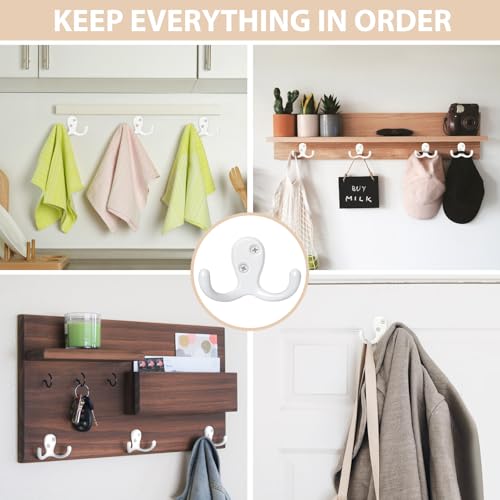 Homanu 24 Pack Coat Hooks, Heavy Duty Double Prong Coat Hooks Wall Mounted with 48 Screws, No Rust White Metal Wall Hooks for Hanging Towel, Coat, Bag, Hat, Cup, Key - color: 24 Pcs White