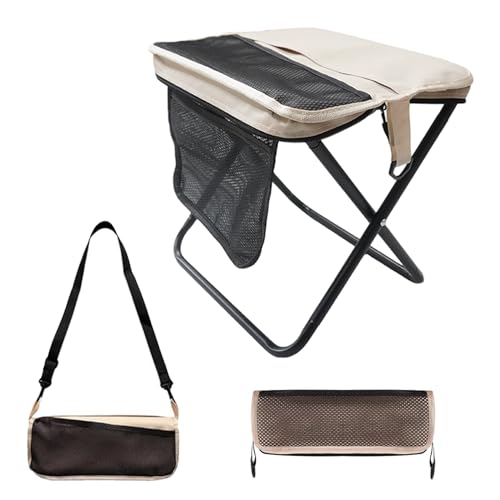 Portable Collapsible Stool, Large Camping Chair Supports 260 lbs, Adjustable Shoulder Strap Folding Stool, Ultralight Collapsible Stools with 3pcs storage bags for Hiking, Fishing, Outdoor (Khaki) - color: Khaki