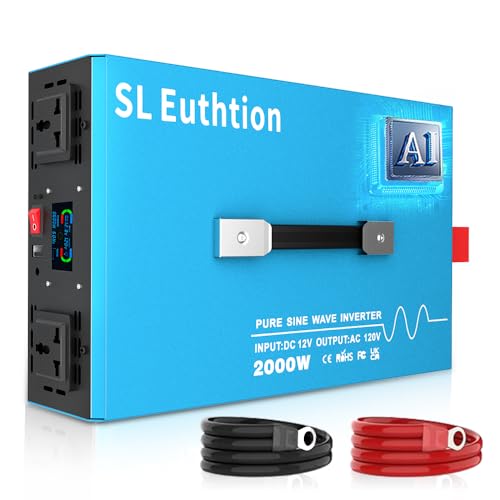 2000W Pure Sine Wave Power Inverter Voice Control AI Voice Assistant Support English 12V to 120V 60HZ with LCD Display, USB Port, for Car Home Laptop Truck - size: 2000W-12V