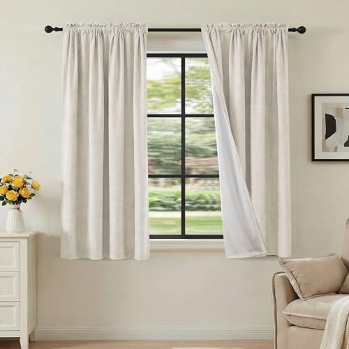 H.VERSAILTEX Linen Look 100% Blackout Curtains 45 Inches Long for Bedroom Full Light Blocking Rod Pocket 42 Inches Wide Linen Textured Thick Window Curtain Drapes with White Backing, Ivory, 2 Panels - color: Ivory, size: 42"W x 45"L (Pack of 2)
