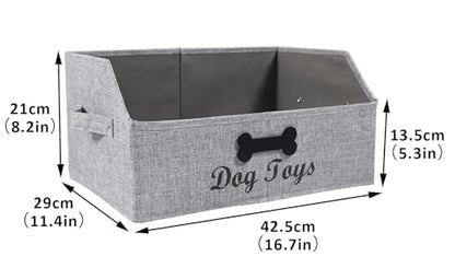 Large Dog Toy Basket Fabric Dog Toy Bin Collapsible Gray Dog Toy Box Trapezoid Dog Toy Storage for organizing Dog Chew Toys/Blankets/Leashes/Treats-Dog Storage Organizer-Can be Personalized - size: 16.7''x11.4''x8.2''