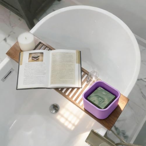 Square Travel Soap Case, Bar Soap Holder for Dr Squatch, Silicone Soap Case with Soap Saver, Portable Shampoo Bar Soap Box for Shower, Travel, Camp (Light Purple) - color: Light Purple