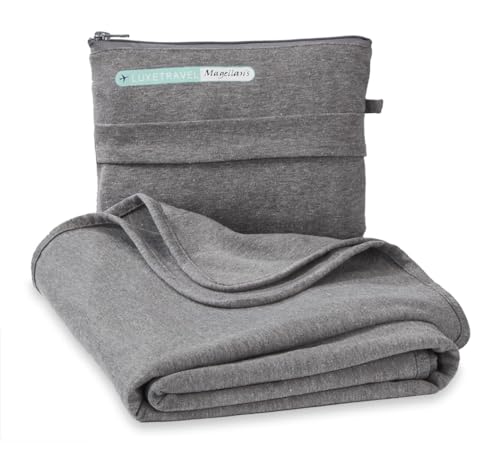 SAGEFINDS Airplane Travel Blanket | Compact Throw Blanket for Camping and Hiking | Converts into a Pillow | Travel Gift | Soft Jersey Knit | Fits in Backpack | Attaches to Luggage | Travel Essential - color: Smoke