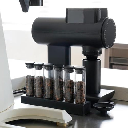 watchget Coffee Bean Container 6PCS Coffee Bean Cellars Tubes Single Dose Coffee Bean Storage with One-Way Exhaust Valve & Black Stand & Silicone Funnel- Organized Storage Solution - color: Black Aluminum Lid 6PCS
