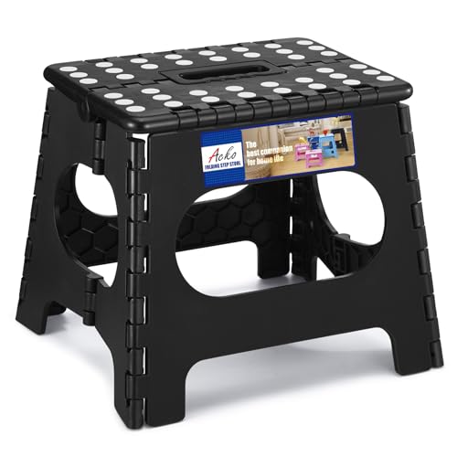 ACKO Folding Step Stool, 11 Inch Non-Slip Foldable Step Stools up to 300lbs for Kids and Adults, Portable Lightweight Collapsible Stool with Handle, for Kitchen Bathroom Black, 1 Pack - color: Black, size: 11 Inch