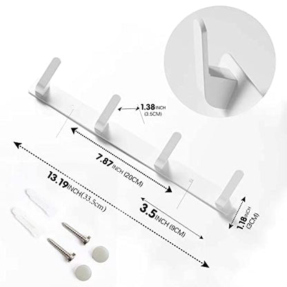 4 Hooks Matte White Bathroom Towel Hooks Mounted Wall Adhesive Heavy Duty Farmhouse Bath Coat Stick on Rack Hat Wall Hook Sticky White Kitchen Robe Rack Coat Hook White 4 Hooks Rack Towel for Bathroom - color: White, size: 13.19*1.18*1.38 inch（4hooks）