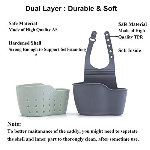 EC Kitchen Sink Caddy Sponge Holder Plastic Hanging Ajustable Strap Faucet Caddy with Holes - color: Blue