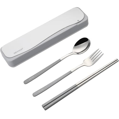 DEVICO Travel Utensils With Case, 18/8 Stainless Steel Camping Utensils, Reusable Portable Silverware Cutlery Set For Lunch Box, Include Fork Spoon Chopsticks - color: Gray