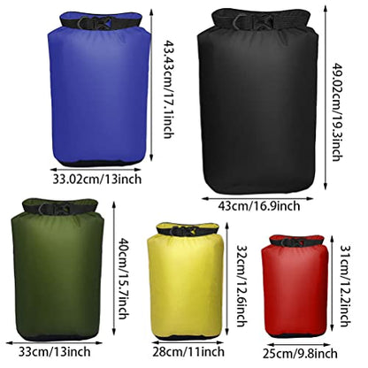 Pimoys 5 Pack Waterproof Dry Sacks, Lightweight Outdoor Dry Bags 20L /12L / 10L/ 6L/ 3.5L Ultimate Dry Bags for Kayaking Camping Rafting Boating - color: Multicolor
