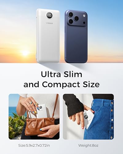 VEGER Portable Charger with Built-in AC Plug and Cables, All in One 10000mAh Ultra Slim Power Bank Travel Essentials, USB C External Battery Pack Compatible with iPhone, Samsung, More, White - color: B White