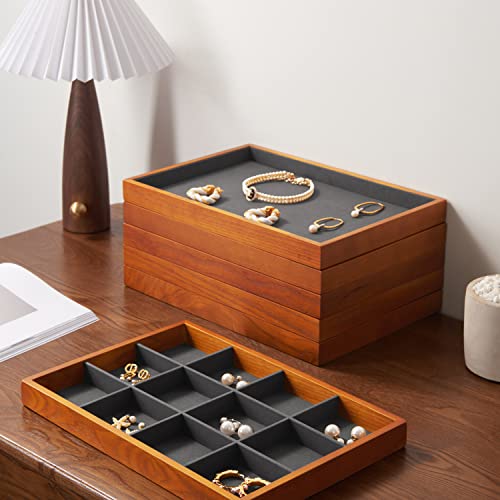 Oirlv Wood Flat Jewelry Tray Stackable Jewelry Drawer Organizer Showcase Jewelry Holder(Grey) - color: Grey flat tray