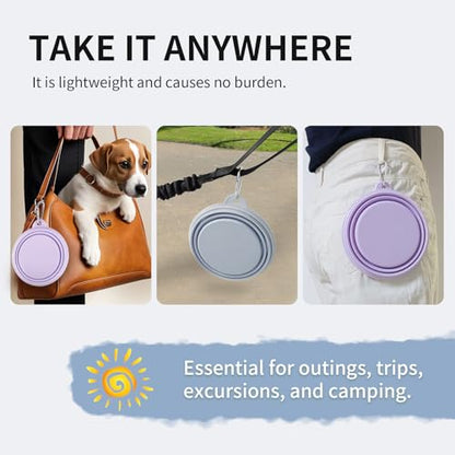 Collapsible Dog Bowls 2-Pack, Portable Travel Dog Bowl with Carabiner, Food-Grade Silicone Pet Bowl for Hiking, Walking (22 OZ Macaron Blue and Violet) - color: 22 OZ Macaron Blue and Violet