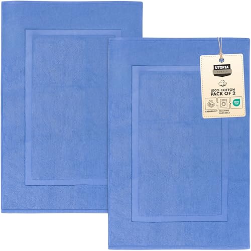 Utopia Towels Cotton Banded Rug, Bath Mats, Not a Bathroom Rug, 21 by 34 Inches, 100% Ring Spun Cotton, Highly Absorbent Shower Bathroom Floor Mat, Electric Blue, 2 Pack - color: Electric Blue