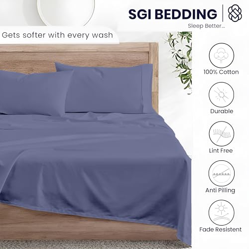 SGI bedding Queen Bed Sheets Set – Premium 600 TC Egyptian Cotton, Crisp & Cooling Sateen Weave, Extra Soft Hotel Collection, Fits Mattresses Up to 16 Inch Deep, Long Lasting – Mediterranean Blue - color: 12 - Mediterranean Blue, size: Queen