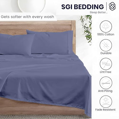SGI bedding Queen Bed Sheets Set – Premium 600 TC Egyptian Cotton, Crisp & Cooling Sateen Weave, Extra Soft Hotel Collection, Fits Mattresses Up to 16 Inch Deep, Long Lasting – Mediterranean Blue - color: 12 - Mediterranean Blue, size: Queen