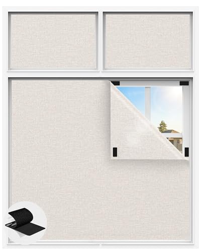 Linen Blackout Curtains for Bedroom, 100" x 58" Portable Black Out Blinds with 20 Sets Hooks & Loops Strips for 100% Blackout Window Film, Temporary Black-out Shades for Windows Cover Travel RV- Cream - color: Cream, size: 58"W x 100"H