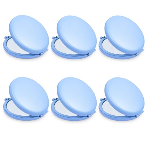 Compact Mirror, Pocket Travel Makeup Mirror for Purse, Metal Round Shell, 2-Sided 1X/2X Magnifying, Portable, Folding, Handheld, Baby Blue,6 Pack - color: Baby Blue