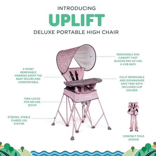 Baby Delight Go with Me Uplift Deluxe Portable High Chair | Travel High Chair | Sun Canopy | Indoor and Outdoor | Canyon Rose - color: Canyon Rose