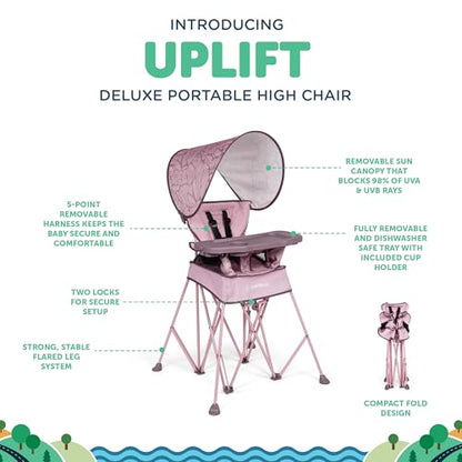 Baby Delight Go with Me Uplift Deluxe Portable High Chair | Travel High Chair | Sun Canopy | Indoor and Outdoor | Canyon Rose - color: Canyon Rose