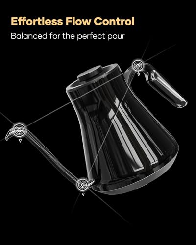 Cocinare Gooseneck Electric Kettle, ±1°F Precise Temperature Control, 1500W Fast Heating, Pour Over Coffee & Tea Kettle with Brew Timer & Keep Warm, Stainless Steel, 0.9L (Soulages Black) - color: Soulages Black