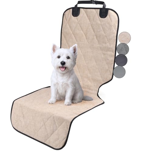 VIVAGLORY Front Dog Seat Covers, 1PACK No-Skirt Design 4 Layers Quilted & Durable 600D Oxford Dog Seat Cover for Most Cars, SUVs & MPVs, Heather Khaki - color: Heather Khaki, size: 1Pack Standard (width 20")